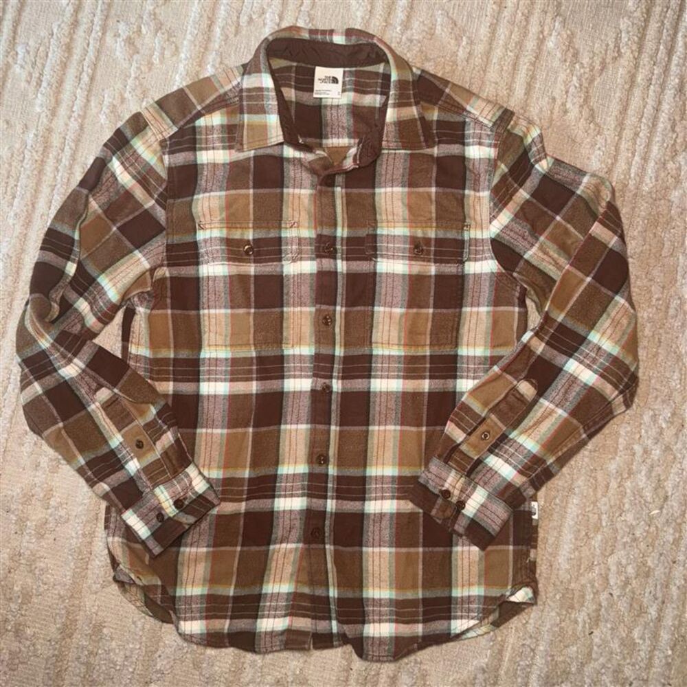 The North Face Men's M Plaid Flannel Shirt Brown Green F22 NF0A4CPJ Cotton